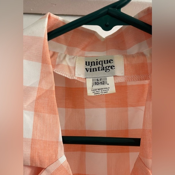 Unique Vintage Peach Gingham Swing Dress - L - Picture 4 of 5